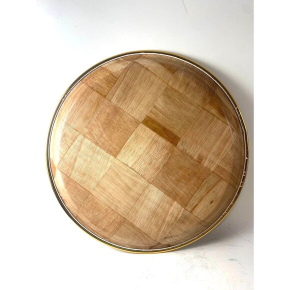 Vintage Italian Floral Fruit Round Serving Tray Woven Wood Bottom - Picture 4 of 5